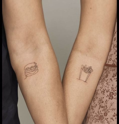 Fries Tattoo, Burger And Fries Tattoo, Partner Tattoos, Burger And Fries, Small Tattoos, Tatting, Tattoos