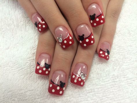 Red And Black Disney Nails, Disney Gel Nails, Mickey Mouse Nail Design, Minnie Mouse Nail Art, Disneyland Nails, Disney Nail Designs, Mickey Mouse Nails, Minnie Mouse Nails, Kids Nail Designs