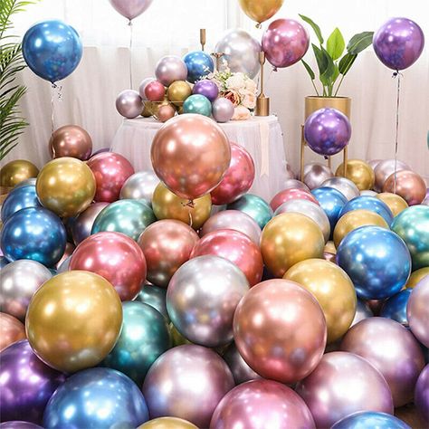 Welcome to our shop 10 Inch colour  metallic pearl chrome PERFECT FOR ANY OCCASION:- These Balloons can be used for Valentine's Day, Birthdays, Weddings, Baby shower, Anniversaries and events, Romantic love party balloons decorations Pack of 10, 20 , 30 and 50Balloons MATERIAL: -metallic pearl chrome THESE BALLOONS ARE SUITABLE FOR BOTH HELIUM AND NORMAL AIR. Balloon colours:  Mixed, Blue, sliver ,gold, Purple, red, Green, Light Green, Hot Pink, rose gold                               SHIPPING:- Hiasan Perkahwinan, Metallic Balloons, Hiasan Bilik, Graduation Decorations, Valentine Wedding, Mors Dag, Room Decorations, Balloon Garland, Latex Balloons