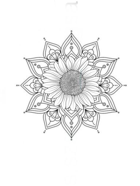 Sunflower Mandala Drawing, Mandalla Tattoo, Sunflower Mandala Tattoo, Design Coloring Pages, Mandela Tattoo, Sunflower Mandala, Horoscope Tattoos, Cross Tattoos For Women