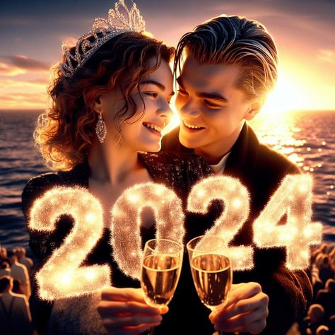 Titanic Movie's Jack and Rose celebrating Happy New Year 2024 Jack And Rose, Titanic History, Titanic Movie, Happy New Year 2024, Year 2024, Movie Characters, Caricatures, Titanic, Happy New