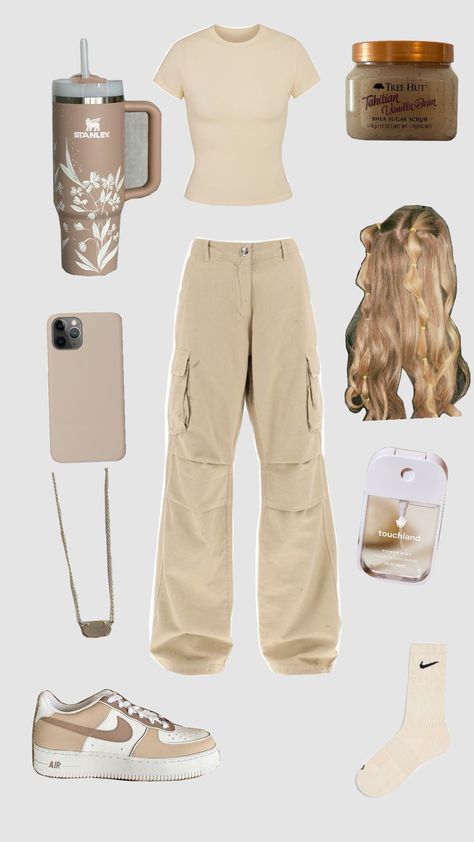 beige outfit #beige #beigeaesthetic #outfit Classy Beige Outfits, Biege Colour Combinations Outfit, Cream And Beige Outfit, Brown Outfits Ideas, Beige Pants Outfits, Beige Outfit Summer, Boyfriend Comic, Beige Cargo Pants Outfit, Beige Outfit Ideas