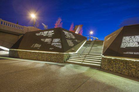 Poppy Plaza: the marc boutin architectural collaborative | the marc boutin architectural collaborative; Landscape: Stantec; Photo: Yellow Camera | Archinect Public Space Design, Weathering Steel, Landscape Architecture Design, Urban Spaces, Contemporary Landscape, Landscape Walls, Landscape Lighting, Landscape Architect, Architecture Project