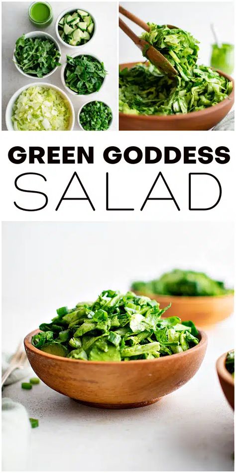 This Green Goddess Salad mixes chopped iceberg lettuce, baby spinach, and arugula with cucumber and green onions in an insanely delicious green goddess dressing. Easy to modify, it's the perfect salad main or side dish. Baby Spinach Salads, Salad Mixes, Green Goddess Salad, Goddess Salad, Parsley Salad, The Perfect Salad, Salad Inspiration, Perfect Salad, Goddess Dressing