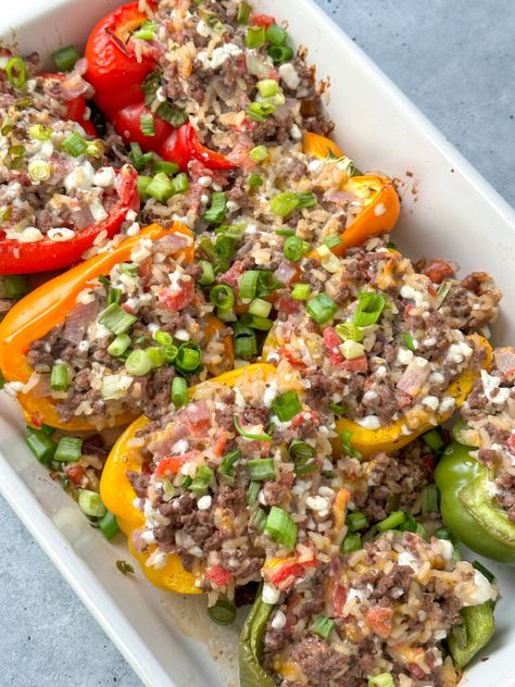 Cottage Cheese Stuffed Peppers (Easy + Protein Packed!) - The Tasteful Tribe Cottage Cheese Dinner, Stuffed Peppers Beef, Taco Stuffed Peppers, Easy Stuffed Peppers, Easy Protein, Cheese Stuffed Peppers, Cottage Cheese Recipes, Cheese Stuffed, Peppers Recipes