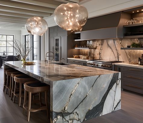 Burlington Design Gallery | Dallas, TX | 8001 Bent Branch Drive, Irving, TX, USA Luxury Rustic Kitchen Design, Curved Kitchen Island Ideas, Manchester Flat, Kitchens 2024, Luxurious Kitchens, Latest Kitchen Designs, Fresh Kitchen, Dream Kitchens Design, Casas The Sims 4