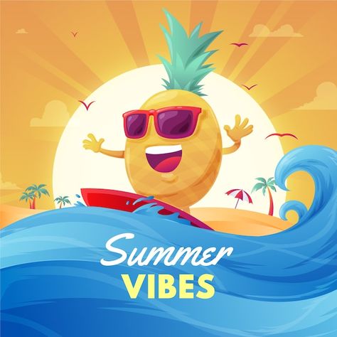 Summer Vibes Illustration, Vibes Illustration, Theme Illustration, Colombian Flag, Watercolor Woman, Vector Gradient, Kawaii Faces, Summer Illustration, Summer Games