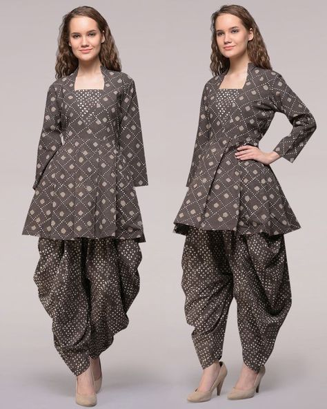 Printed Kurti Pant Design, Cotton Dhoti Salwar Suit, Patyala Shalwar For Girl, Frock Pant Design, Same Print Kurta And Pants, Dhoti Patiyala, Dhoti Shalwar, Dhoti Salwar Suits, Style Outfits Summer