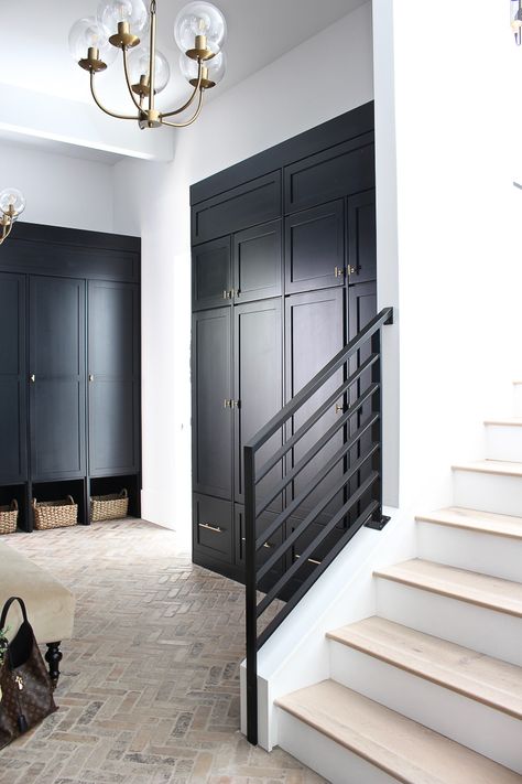 Black Mudroom, Brick Herringbone Floor, Brick Herringbone, House Of Silver Lining, The House Of Silver Lining, Herringbone Floors, Renovation Inspiration, Mudroom Design, Herringbone Floor