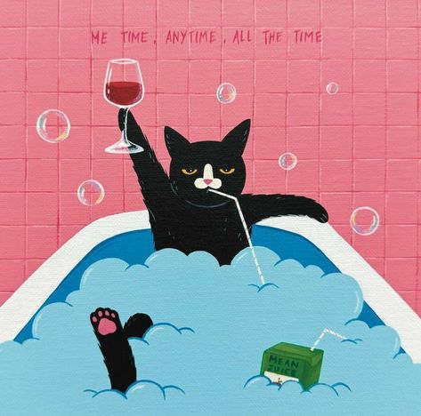 Cat Funny Illustration, Printable Wall Collage, Cat Wine, Art Gallery Wallpaper, Arte Inspo, Cat Posters, Bathroom Art, Cat Illustration, Art Wall Kids