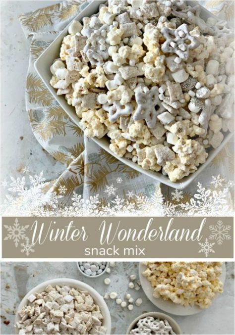 Winter Wonderland Snack Mix January Baby Shower, Theme Snack, Winter Snack, Winter Baby Shower Themes, Winter Shower, Winter Onederland Party, Winter Wonderland Birthday, Winter Birthday Parties, Snowflake Baby Shower