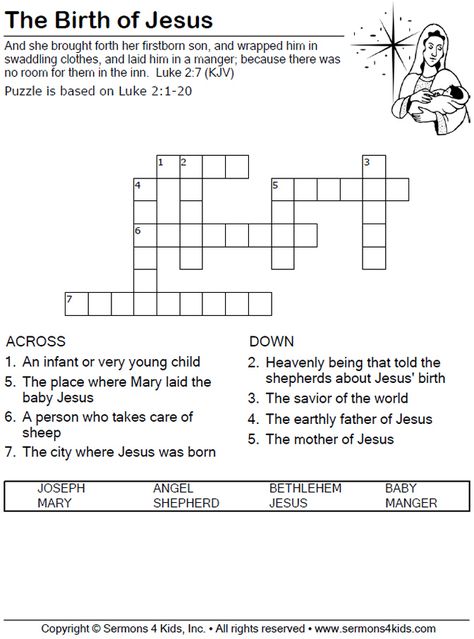 jesus crossword puzzles for kids | The Birth of Jesus - Crossword Puzzle Birth Of Jesus Activities For Kids, Christmas Crosswords, Bible Worksheets, Childrens Sermons, Miracles Of Jesus, Bible Activities For Kids, Jesus Heals, Sunday School Activities, Christmas Activity