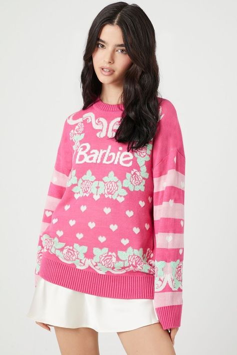 Barbie Graphic Knit Sweater Barbie Ugly Christmas Sweater, Barbie Text, Graphic Knit Sweater, Barbie Sweater, Barbie Graphic, Barbie Christmas, Barbie Aesthetic, Knit Cardigan Pattern, Christmas Barbie