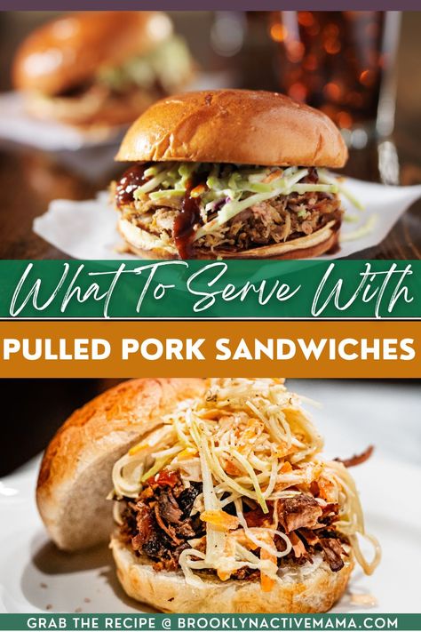 Pulled Pork Condiments, Pork Shoulder Sandwich Recipes, Bbq Sandwich Side Dishes, Bbq Pork Sandwiches Sides, Smoked Pork Sandwiches, Pork Sandwiches Tenderloin, Pull Pork Sandwiches Sides, What To Serve With Pulled Pork Sliders, Pulled Pork Sandwiches With Coleslaw