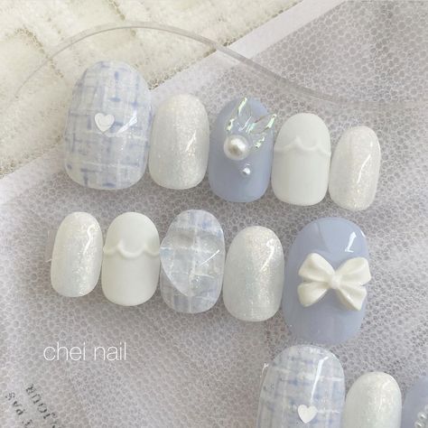 Nail Art Blue Pastel, Blue And White Nail Designs, Douyin Nails, Pastel Nail Art, Blue And White Nails, Pastel Nail, Asian Nails, Beauty Nails Design, Korean Nails