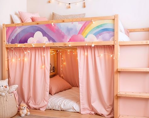 DesignStickersStore - Etsy Ikea Kura Bed Curtain Diy, Ikea Kura Under Bed Ideas, Kid Loft Bed Ideas, Ikea Kids Bedroom Ideas, Toddler Loft Bed Ideas, Ikea Bunk Bed Ideas, Ikea Kura Bed Ideas, Kura Bed Ideas, Pink Bunk Bed