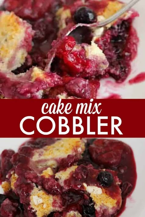 Blackberry Cobbler With Cake Mix Easy, Cobbler With Cake Mix Easy, Beginner Baking, Cobbler Cake, Fruit Cobbler Recipe, Cake Mix Cobbler, Mixed Berry Cobbler, Berry Cobbler Recipes, 3 Ingredient Cakes