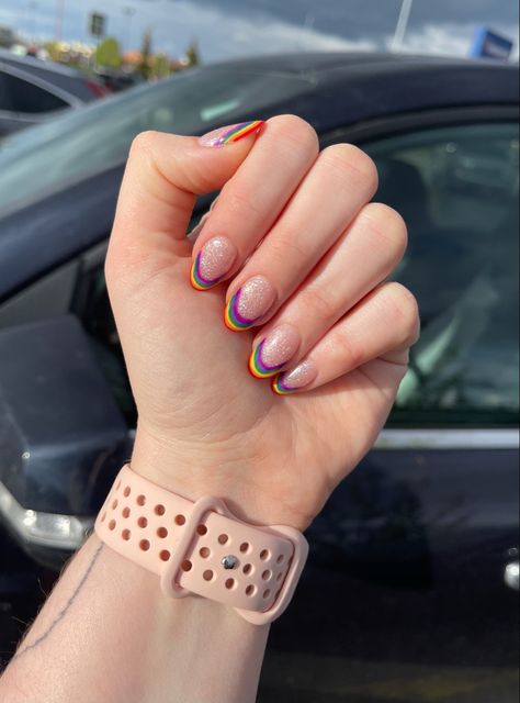 Nonbinary Nails Designs, Pride Dip Nails, Black Pride Nails, Lesbian Acrylic Nails, Pansexual Nail Art, Pansexual Pride Nails, Lesbian Pride Nails, Pride Nails Short, Pan Nails