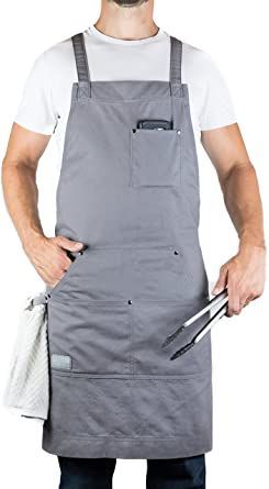 Amazon.com: Hudson Durable Goods - Professional Grade Chef Apron - Grey - 100% Cotton : Home & Kitchen Best Gift For Husband, Branded Aprons, Food And Beverage Industry, Grill Apron, Fun Wallets, Work Aprons, Bbq Apron, Aprons For Men, Relationship Gifts