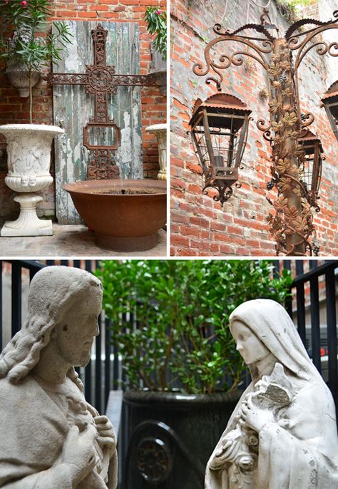 New Orleans Courtyard Garden, French Quarter Courtyards, Front Courtyard Ideas Court Yard Patio, New Orleans Courtyard Ideas, French Courtyard Garden Ideas, Romantic Courtyard, French Quarter Decor, French Courtyard, Brick Courtyard