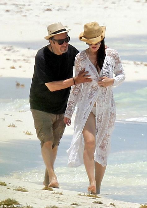 Al be having that! Pacino copped a very saucy feel of bikini-clad girlfriend Lucila Sola, 38, before they passionately kissed in the sea in Mexico on his 77th birthday on Wednesday Al Pacino Girlfriend, Beverly D'angelo, 77th Birthday, Revealing Outfit, Welcome New Baby, Bra Hacks, Hollywood Icons, Al Pacino, Hollywood Legends