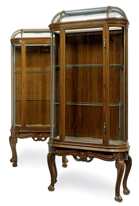 A PAIR OF WALNUT VITRINES | BY F. SAGE & CO, LONDON, EARLY 20TH CENTURY | cabinet, Furniture & Lighting | Christie's Breakfront Cabinet, Antique Display Cabinets, Hotel Aesthetic, Nouveau Furniture, Americana Design, Armoire Cabinet, 1950s Decor, Art Nouveau Furniture, Walnut Furniture