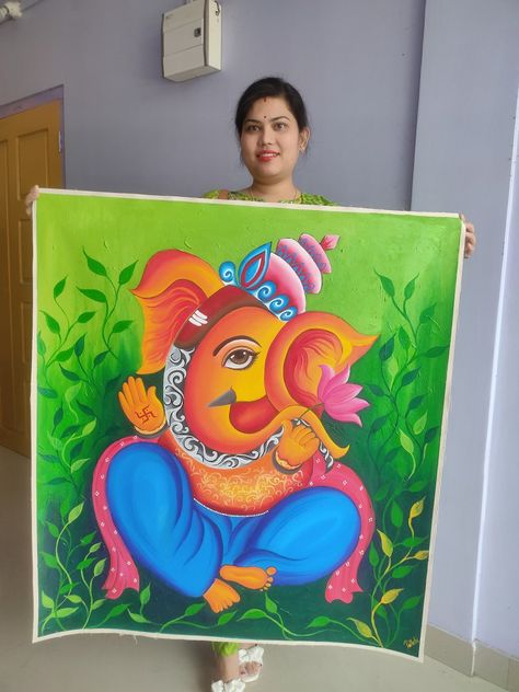 Lord Ganesha Acrylic Painting, Ganpati Paintings Canvases, Ganeshji Painting, Acrylic Reference, Painting Of Lord Ganesha, Ganesh Drawing, Ganpati Rangoli, Ganesh Painting, Chakra Painting