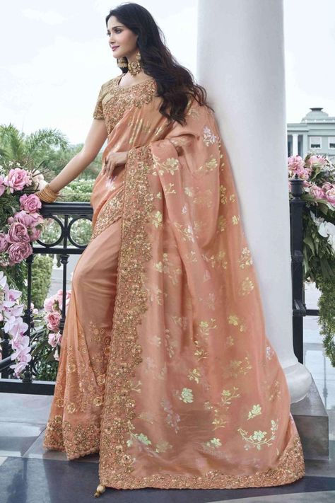 Dusty Peach Embroidered Viscose Silk Designer Saree Drapping Saree, Dusty Peach, Silk Sarees Online, Designer Saree, Designer Sarees, Mirror Work, Party Wear Sarees, Bollywood Saree, Viscose Fabric