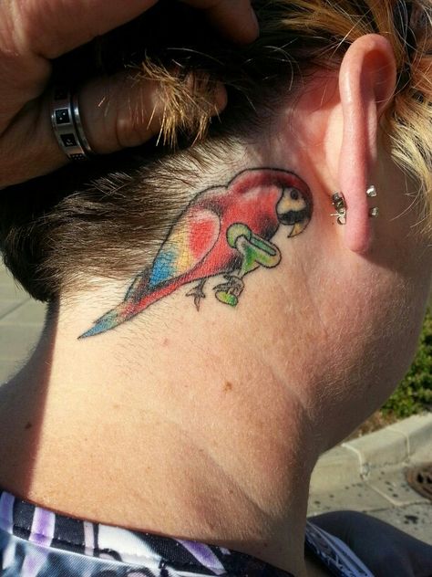 Now that is a true parrothead! #jimmybuffett #parrothead #margaritavillecargo Parrot Head Tattoo, Margaritaville Tattoos, Jimmy Buffet Tattoo, Parrothead Tattoo, Margaritaville Tattoo, Jimmy Buffett Tattoo, Tropical Tattoos, Jimmy Buffett Concert, Parrot Tattoo