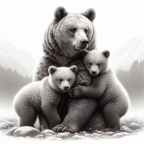 Nature Family Tattoo, Mother And 2 Kids Tattoo, Bear And Cubs Tattoo, Mama Bear And 3 Cubs Tattoo, Bear With Cubs Tattoo, Mumma Bear Tattoo, Mama Bear Tattoo Cubs, Mama Bear Two Cubs Tattoo, Mama Bear And Two Cubs Tattoo