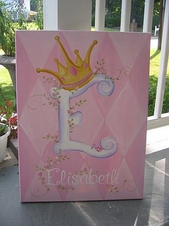 Baby girl name Canvas Art For Nursery, Letter Canvas Painting Initials, Baby Girl Painting Ideas, Princess Painting Canvas, Birthday Canvas Painting, Princess Canvas, Crystal Painting, Letter Canvas, Birthday Canvas