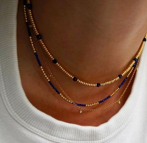 Preppy Jewelry, Lapis Necklace, Beaded Necklace Diy, Diy Bracelet Designs, Beaded Jewellery, Beads Bracelet Design, Gold Bead Necklace, Dope Jewelry, Jewelry Lookbook