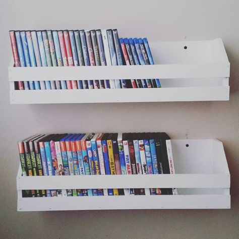 Dvd Shelf Ideas, Diy Dvd Shelves, Diy Dvd, Dvd Shelf, Dvd Holder, Attic Shelves, Cd Shelves, Dvd Shelves, Bedroom Redesign