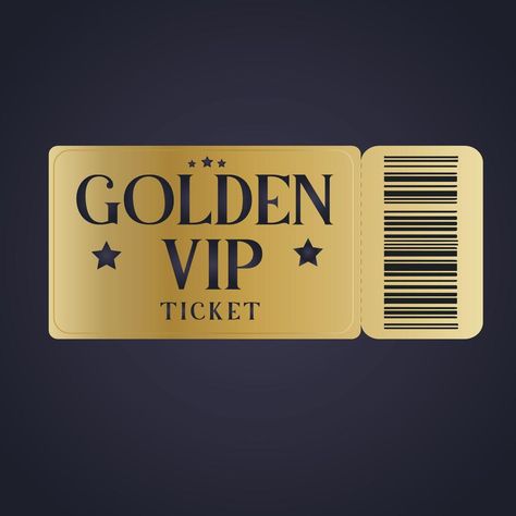 Golden vip ticket with a barcode Vip Card Design, Sweet 13, Prom Tickets, Ball Inspiration, Vip Logo, Vip Ticket, Theatre Masks, Vip Card, Prom 2024