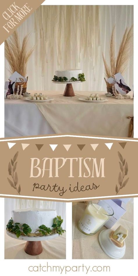 Take a look at this beautiful rustic baptism! What a gorgeous cake! See more party ideas and share yours at CatchMyParty.com Cake Baptism, Vintage Baptism, Baptism Party Ideas, Christening Party, Rustic Party, Baptism Ideas, Birthday Party Activities, Baptism Cake, Rustic Cake