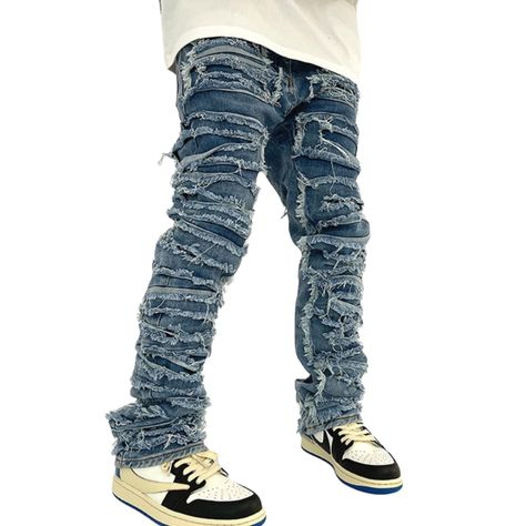 PRICES MAY VARY. 90% Cotton, 10% Spandex Imported Zipper closure Machine Wash Material:Stacked jeans men,2023 mens ripped jeans,slim fit hip hop jeans made of 90% cotton and 10% spandex, which is skin-friendly,comfort,breathable and comfortable.skinny jeans providing a comfy wearing experience. Features:Ripped jeans men,solid color slim fit jeans for men,raw hem trim giving them a unique look, fashion patchwork pants , straight leg jeans for men, mid-waist, with side and back pockets, button fly Cat Beard, Jeans Patchwork, Jean Pants, Jeans Y2k, Patched Jeans, Jeans For Men, Pull Sweat, Pantalon Cargo, Men Fits