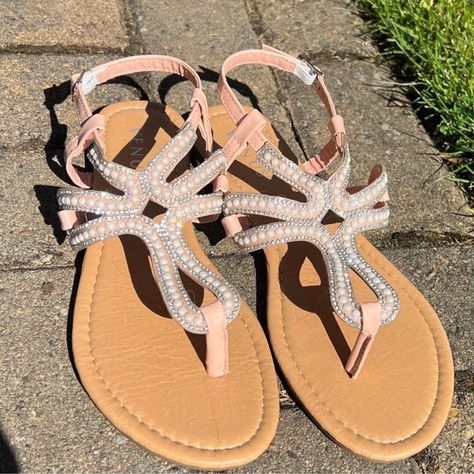 Darling Sparkly Sandals By Venus. Never Worn . 25.00 Sparkly Sandals, Comfortable Flip Flops, Rope Sandals, White Flip Flops, Ankle Strap Block Heel, Braided Sandals, Rhinestone Shoes, Ankle Wrap Sandals, Beaded Sandals