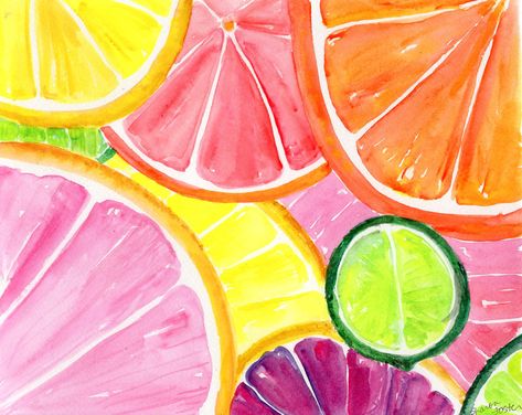 Citrus watercolor painting original 8 x 10 Tutti Frutti Grapefruit, Lemon, Orange Lime Watercolor, Citrus Artwork. Modern Kitchen Art Decor https://etsy.me/2E7bTw4 #art #painting #originalpainting #citruspainting #fruitpainting #grapefruit #grapefruitpainting #orange Fruit Watercolor, Modern Kitchen Art, Paper Fruit, Fruits Drawing, Fruit Slices, Fruit Wallpaper, Watercolor Fruit, Fruit Painting, Fruit Art