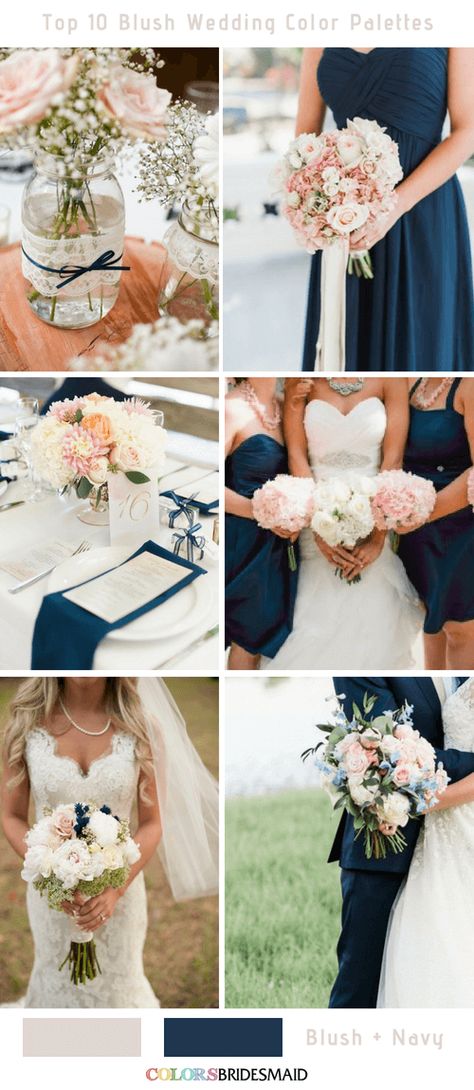 Navy Blush Weddings, Wedding Cake Navy, Blush Wedding Cakes, Blue And Blush Wedding, Blush Wedding Colors, Navy Wedding Flowers, Wedding Color Palettes, Navy And Blush, Blush Wedding Flowers