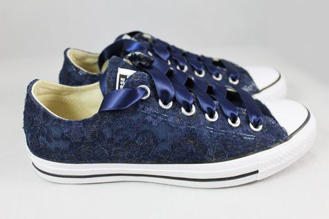 Navy Lace Bridal Converses  --Lace Converse Navy-- Wedding Tennis shoes  - Wedding Converse Navy Blue Tennis Shoes, Wedding Tennis Shoes, Converse Store, Navy Converse, How To Lace Converse, Wedding Vans, Bridal Converse, Navy Blue Sneakers, Bridal Sneakers