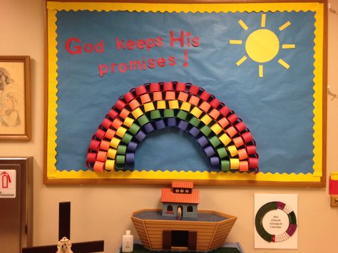 Noah's Ark Bulletin board Noah Ark Bulletin Board Ideas, Noah's Ark Vbs Decorations, Noah's Ark Bulletin Board Ideas, Noahs Ark Classroom Decorations, Noahs Ark Bulliten Boards, Noahs Ark Vbs Decor, Noah’s Ark Classroom Theme, Leslie Stephens, Noahs Ark Vbs