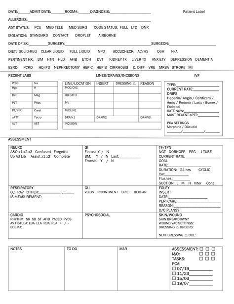 Nurse Report Sheet Surgical Transplant PCU Nurse Assessment Sheet Templates, Cardiac Nurse Report Sheet, Nurse Report Sheet Templates, Nursing Report Sheet Templates, Nurse Documentation, Nursing Templates, Med Math, Pcu Nurse, Nursing Printables