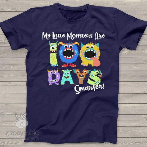 Teacher shirt - 100 Days Smarter monsters. 100th day of school. Teacher gift. T-shirt #affiliate