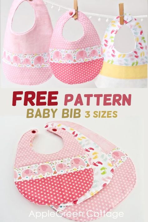 Free baby bib pattern - Sewing for a baby is one of my favorite things! Here's a quick bib sewing pattern, actually my best free baby bib pattern that comes in not one, but 3 sizes, so it will fit not only newborns and babies but also toddlers. Many more free patterns for babies here, check them all out! Baby Bibs Patterns Free, Best Baby Bibs, Baby Bib Pattern, Baby Bibs Patterns, Diy Bebe, Bib Pattern, Baby Sewing Projects, Beginner Sewing Projects Easy, Baby Diy