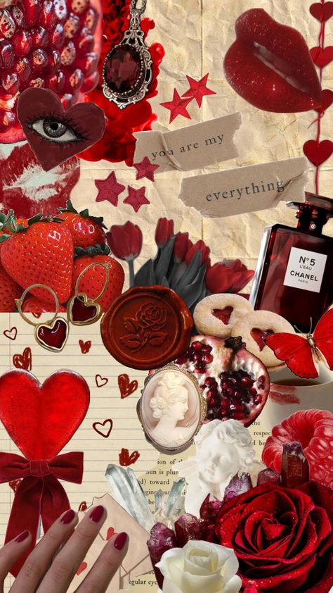 #red #redaesthetic #love #lovecore #vibes #valentines Valentine Core, Love Moodboard, Lovecore Background Dark, Love Core, Red Cottagecore Aesthetic Wallpaper, Aesthetic Red Collage, Lovecore Collage, Valentine’s Day Collage Wallpaper, Rose Gold Aesthetic