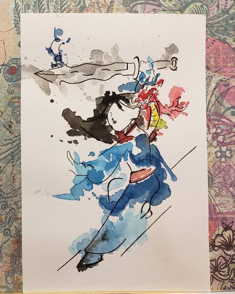 Disney Mulan with Mushu and Crickie Mulan Watercolor, Mulan Mushu, Disney Mulan, Disney Ideas, Mini Drawings, Water Painting, Mulan, Something To Do, Watercolor Paintings