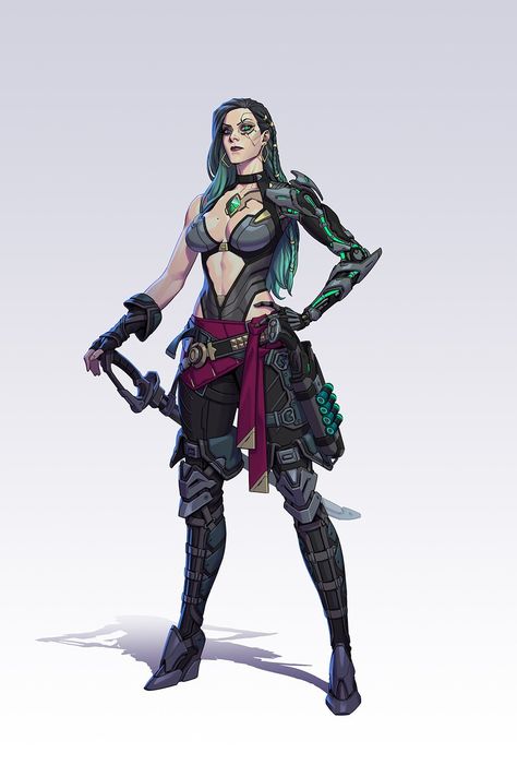 Sci Fi Rogue, Cyberpunk Techie, Sci Fi Woman, Futuristic Pirate Character Design, Cyberpunk Bounty Hunter Character Design, Scifi Samurai Character Design, Arcane Style, Female Sci Fi Soldier, Punk Character Design