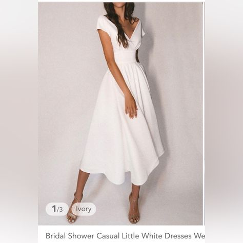 Nwt White Dress Wedding Dress Cap Sleeves, A Line Bridal Gowns, Tea Length Wedding, Dress With Pleats, Casual White Dress, Tea Length Wedding Dress, Casual Wedding Dress, Sleeve Wedding Dress, Satin Wedding Dress