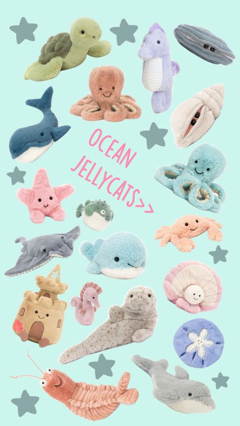 Jellycat Stuffed Animals, Anime Printables, Dream Vacations Destinations, Girly Drawings, Cute Stuffed Animals, New Room, Sea Creatures, Dream Vacations, Room Inspo