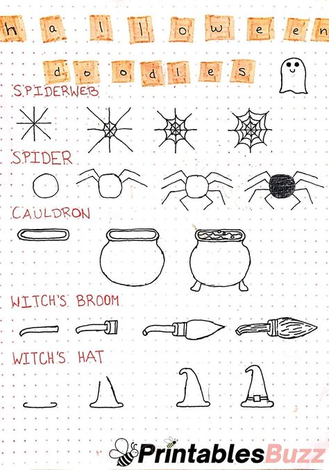 Easy Halloween Doodles Step By Step, Easy To Draw Pumpkins, Things To Draw Halloween Easy, Halloween Drawings Easy Step By Step, Cute Easy Halloween Doodles, Witch Doodles Easy, Halloween How To Draw Step By Step, Halloween Doodles Simple Step By Step, Halloween Drawing Step By Step